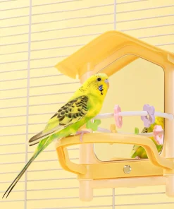 Bird Mirror Toy with Perch Stand Activity Center Parrot Chewing Toy Cage Accessories for Parakeet Cockatiel Conure Lovebird