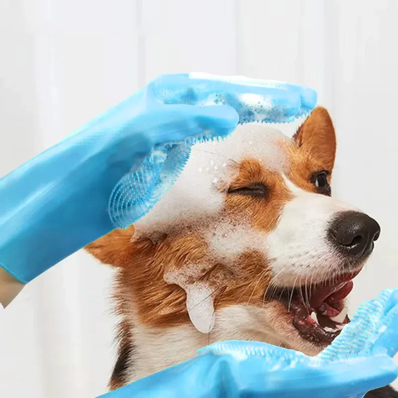 Pet Bathing Glove - Silicone Scrubber Mitt for Dogs & Cats, Massage & Deshedding, Waterproof, Bite-Resistant (Blue/Pink) - Image 5