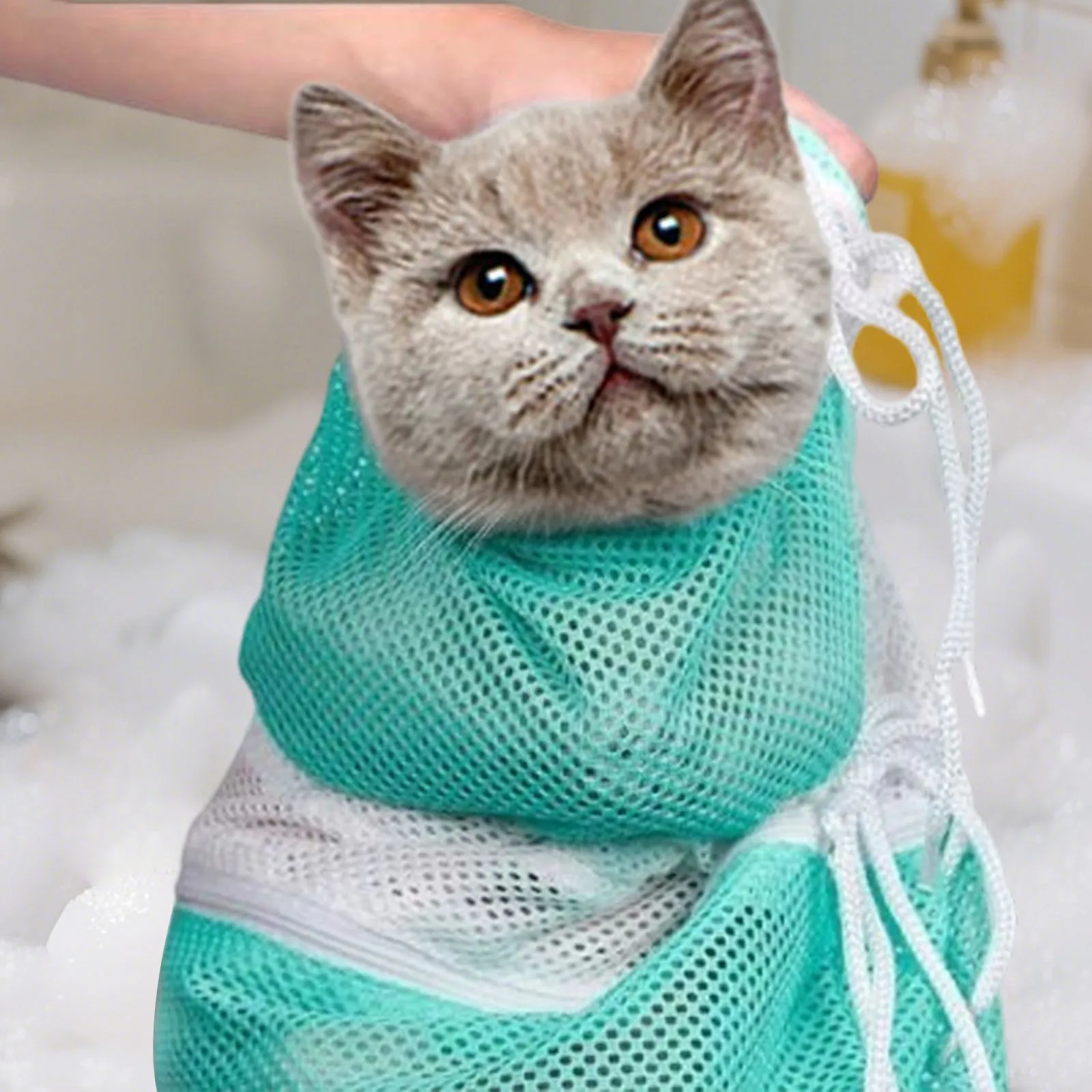 Mesh Cat Bathing Bag Restraint Bag Adjustable Multifunctional Cat Shower Net Bag for Pet Wash Shower Ears Clean Nail Trimming - Image 4