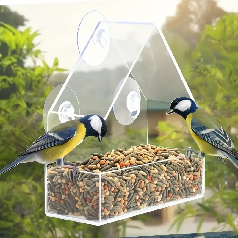 Transparent Bird Feeder Birds House for Outdoor Window Bird Feeder with Strong Suction Cups for Wild Birds, Cardinal Bluebird