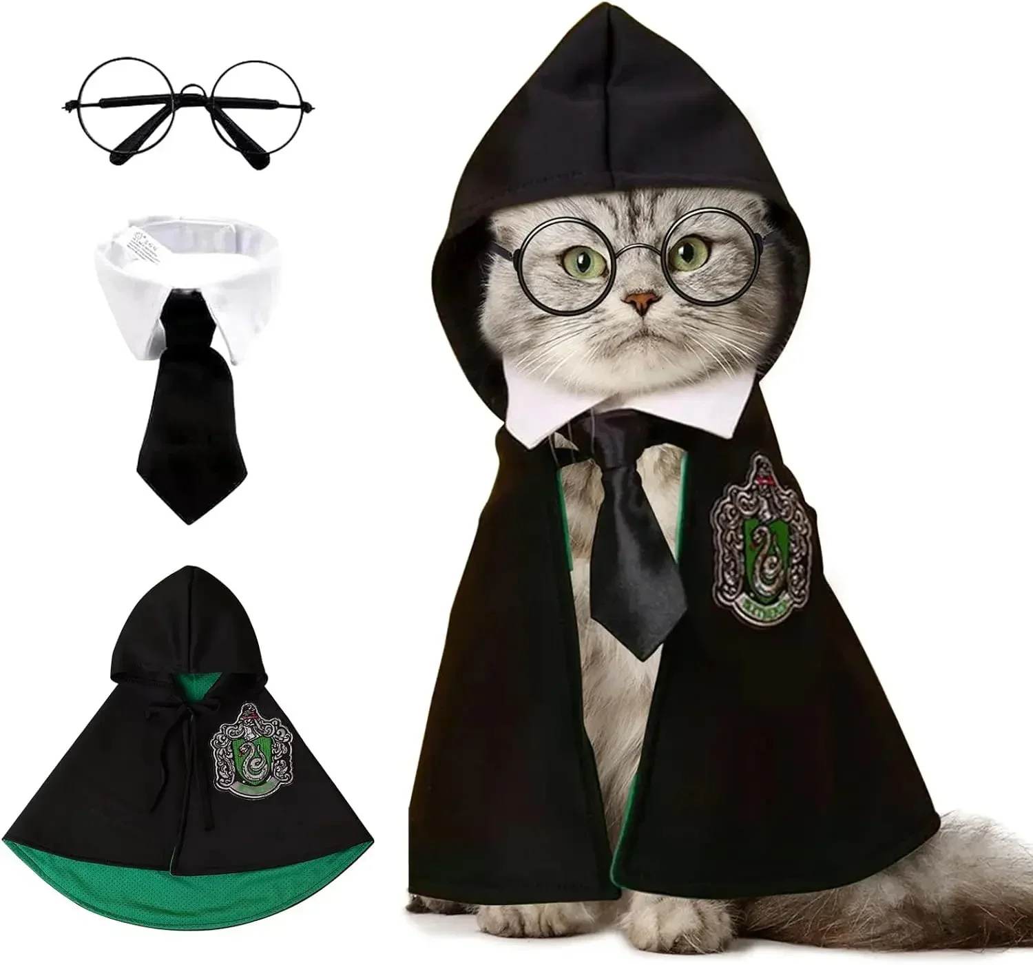 Halloween Cat Cosplay Pet Clothes Cloak College Small Magic Cloak Dog Costume Pet Glasses Necktie Dog Pet Shawl Autumn Clothes - Image 4