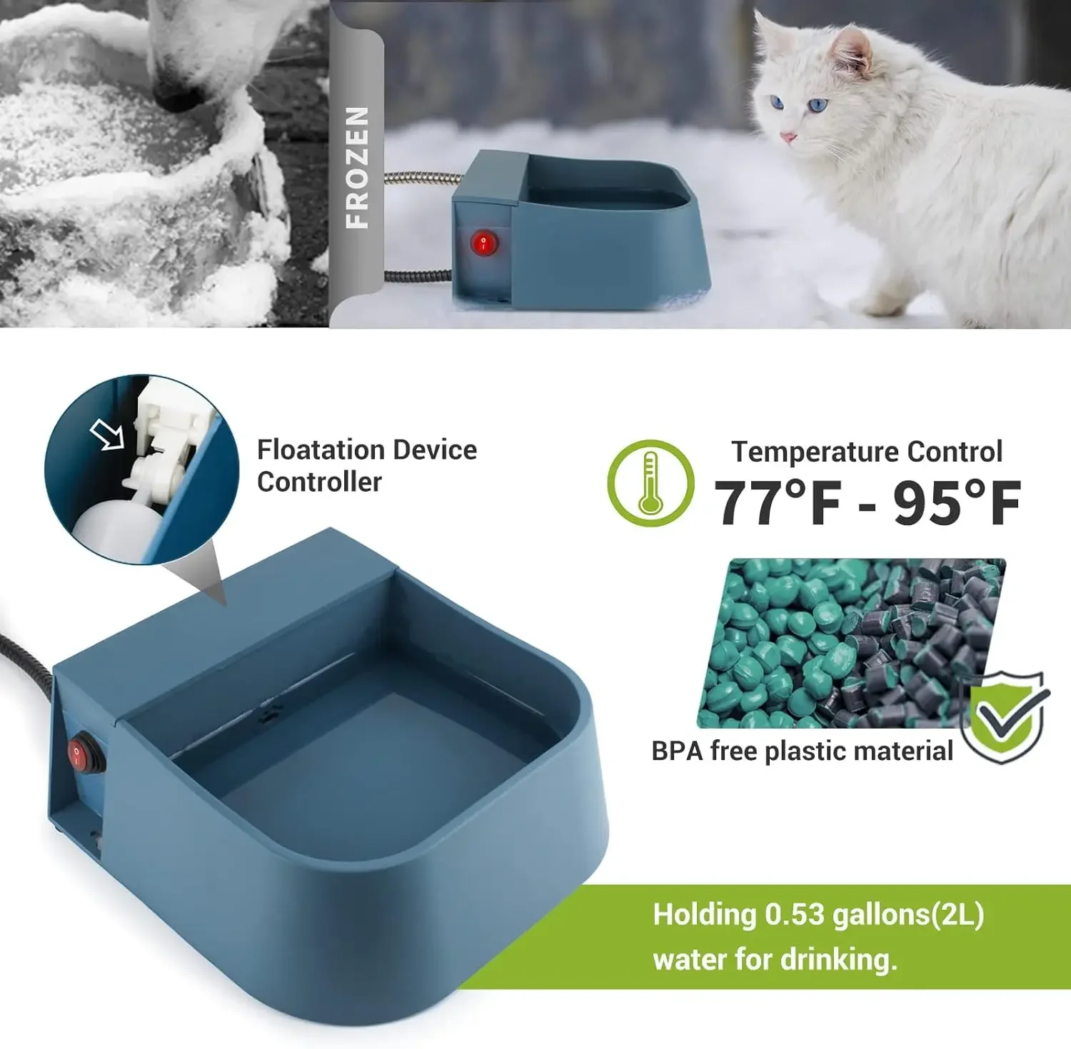 Heated Automatic Water Bowl for Dogs,Heated Dog Automatic Filling Outdoor Bowl,Heated Auto Waterer for Dog,Cats,Chickens,Animals - Image 2