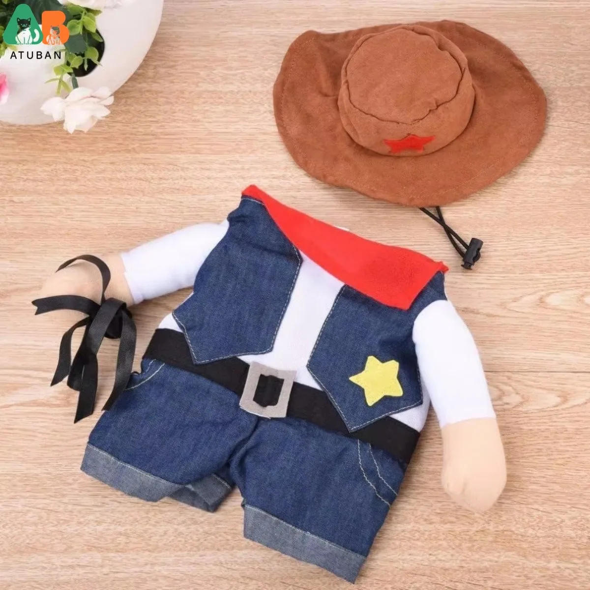 Pet Dog Cat Halloween Costumes,West Cowboy Uniform with Hat,Funny Pet Cowboy Outfit,Clothing Funny Costume for Cats & Small Dogs - Image 5