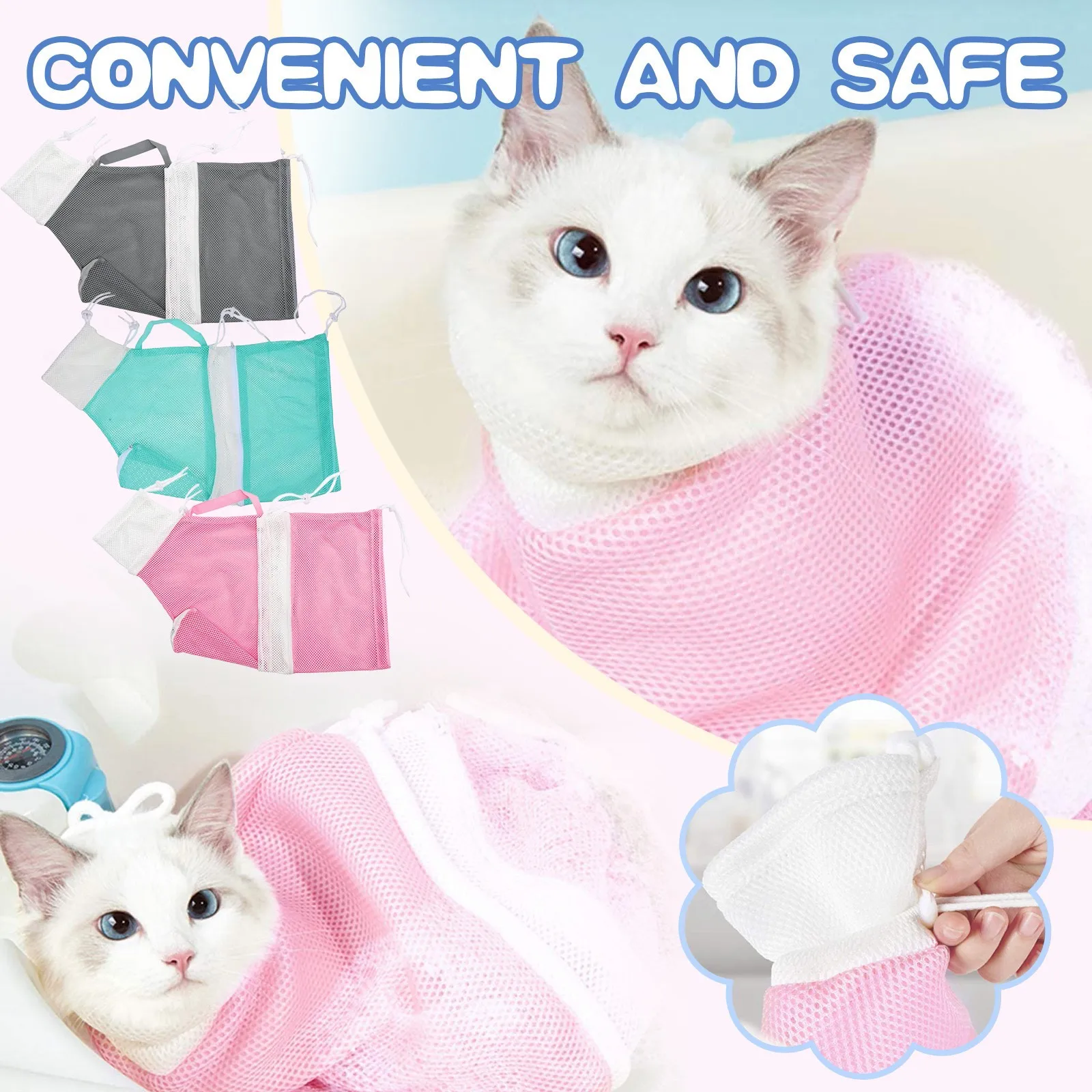Mesh Cat Grooming Bathing Bag Adjustable Cats Washing Bags Pet Nail Trimming Clean Anti Scratch Bite Restraint Shower Net - Image 2