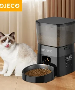 ROJECO Automatic Pet Feeder Button Version Auto Cat Food Dispenser Accessories Smart Control Pet Feeder For Cats Dog Dry Food
