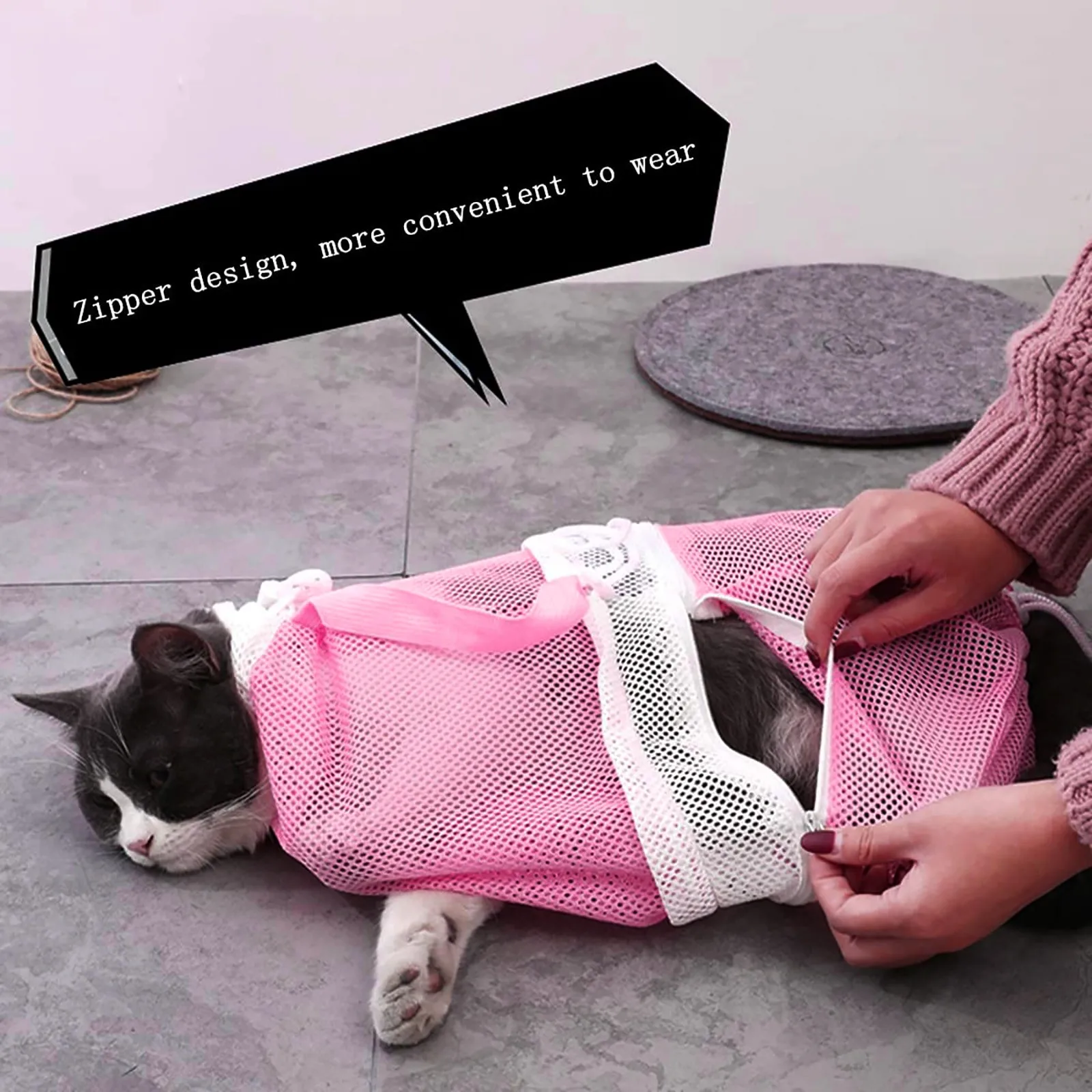 Mesh Cat Grooming Bathing Bag Adjustable Cats Washing Bags Pet Nail Trimming Clean Anti Scratch Bite Restraint Shower Net - Image 5