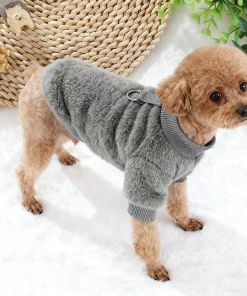 Pure Color Plush Pet Sweatshirt Autumn Winter Soft Fabric Comfortable Fit for Small Dogs And Cats without Cap Traction Ring