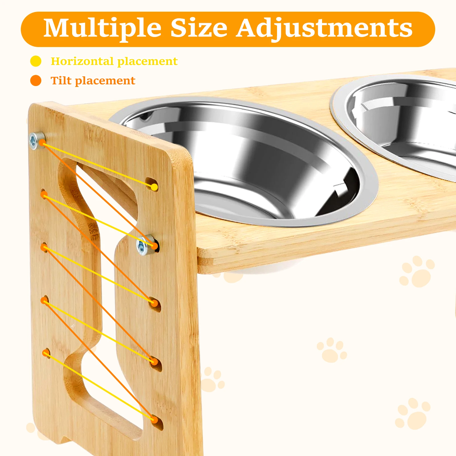 Wooden Elevated Cat Dog feeder Bowl Stand with 2 Stainless Steel Feeder bowl for Dry Wet Food Water Anti Slip Pet Supplies - Image 5