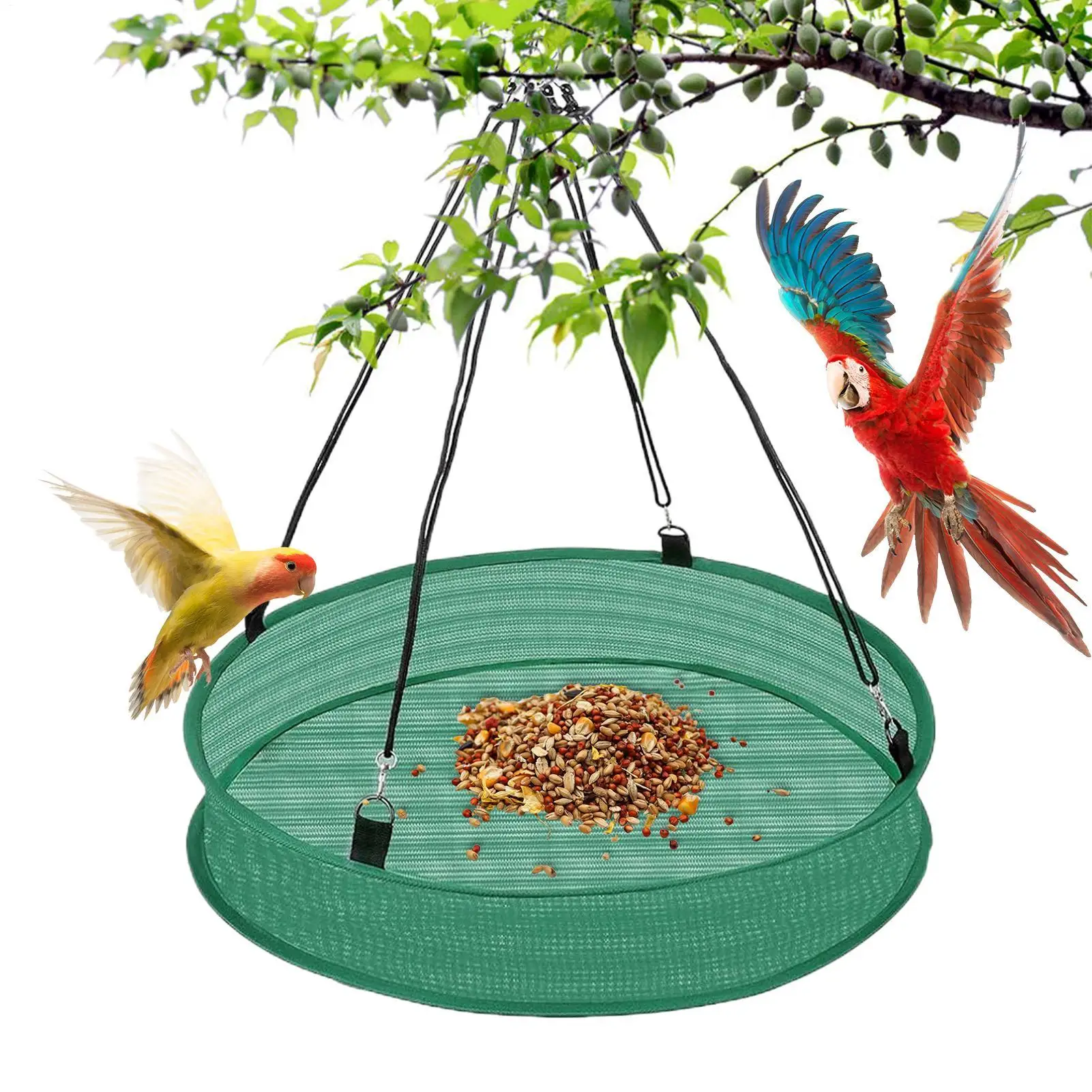 Hanging bird feeder bird feeding net outdoor Finch bird food Catcher Tray Spill Proof parrot food container For Backyard Garden