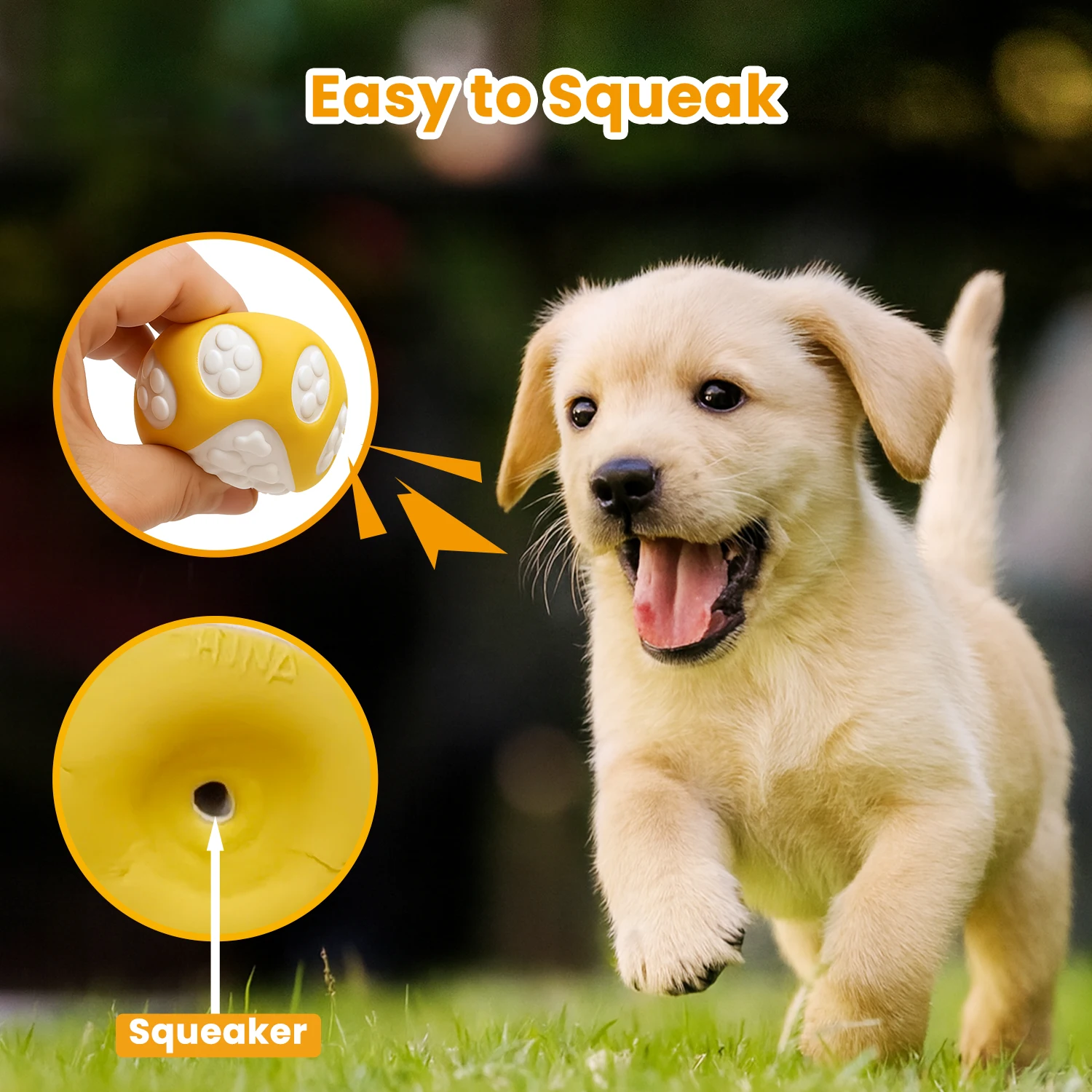 3Pcs Squeaky Dog Toy Balls with Paw/Heart/Bone Emboss, Dog Teething Chew Toys, Natural Latex Dental Care Interactive pet Toys - Image 3