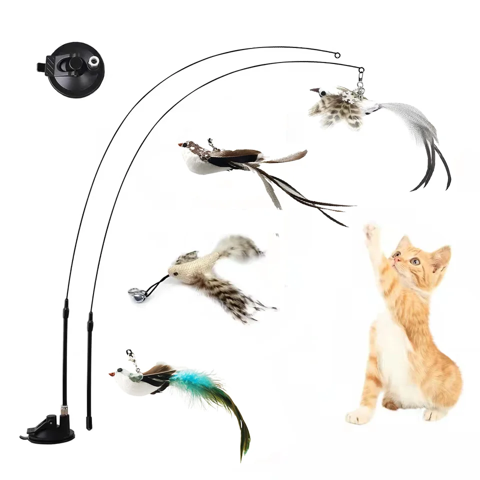 Simulation Bird Interactive Funny Cat Stick Toy Furry Feather Bird With Bell Sucker Cat Stick Toy Kitten Playing Pet Accessories - Image 6