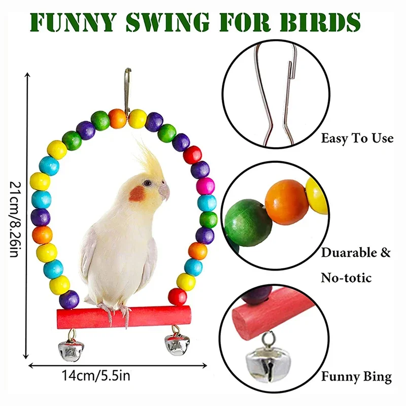 7pcs Pack Wood Parrot Toys Bird Toy Cage Bird Accessories Swing Suspension Bridge Ball Cage Bells Pet Supplies Set - Image 3