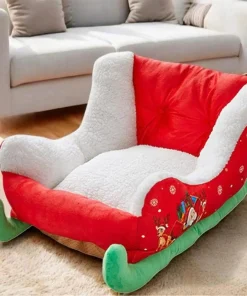 Christmas Decorations Sled Shaped Dog Bed Santa Pets Bed Festive Plush Cozy Cat Nest Christmas Themed Pet doggy Sleeping Bed