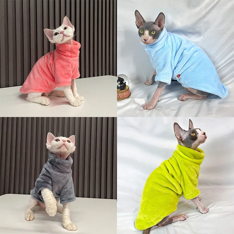 Sphynx Cat Sweater Coat Turtleneck Winter Warm Hairless Cat Clothes Soft Fluff Pullover Shirt Puppy Jacket Chihuahua Clothing - Image 5