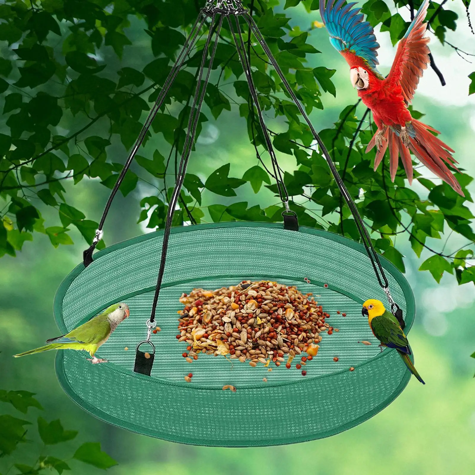 Hanging bird feeder bird feeding net outdoor Finch bird food Catcher Tray Spill Proof parrot food container For Backyard Garden - Image 4