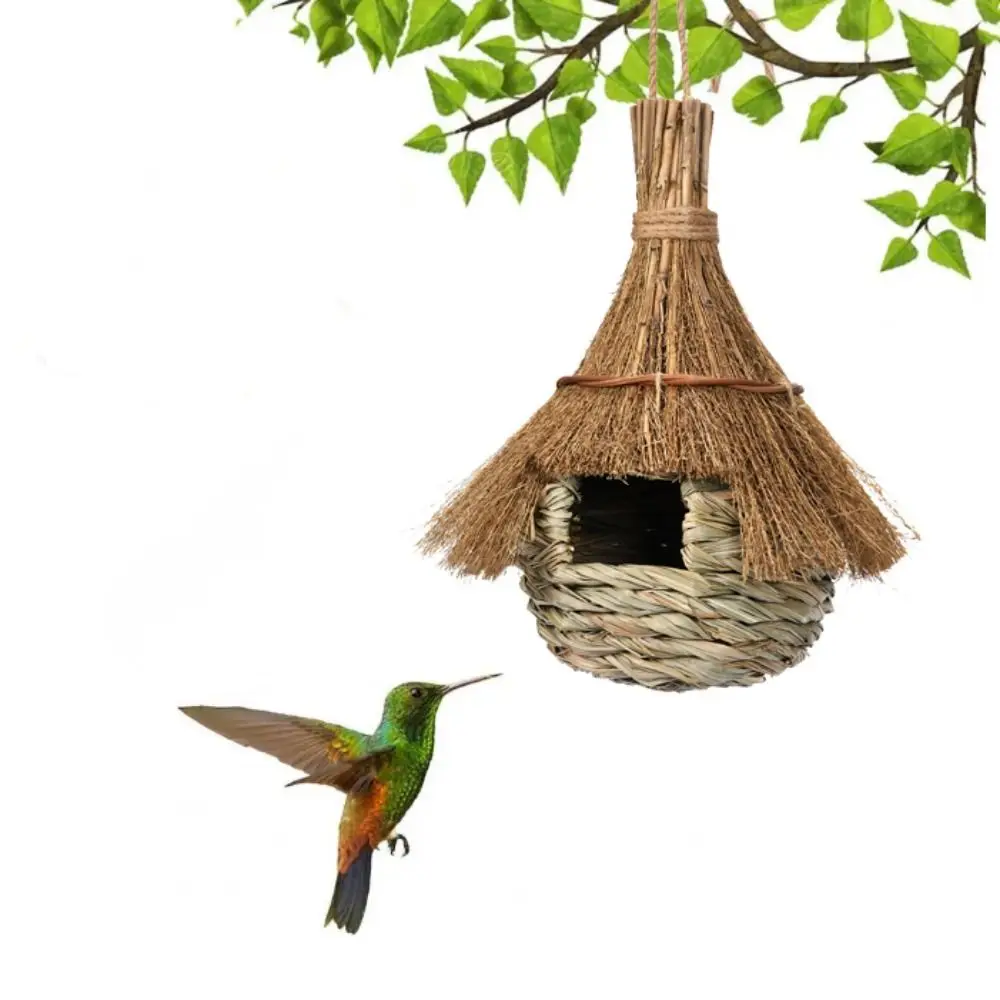 Hanging Bird House Hand Woven Grass Bird Hut Eco-friendly Birds Straw Cages Cozy Birds Nest Shelter from Cold Weather - Image 3