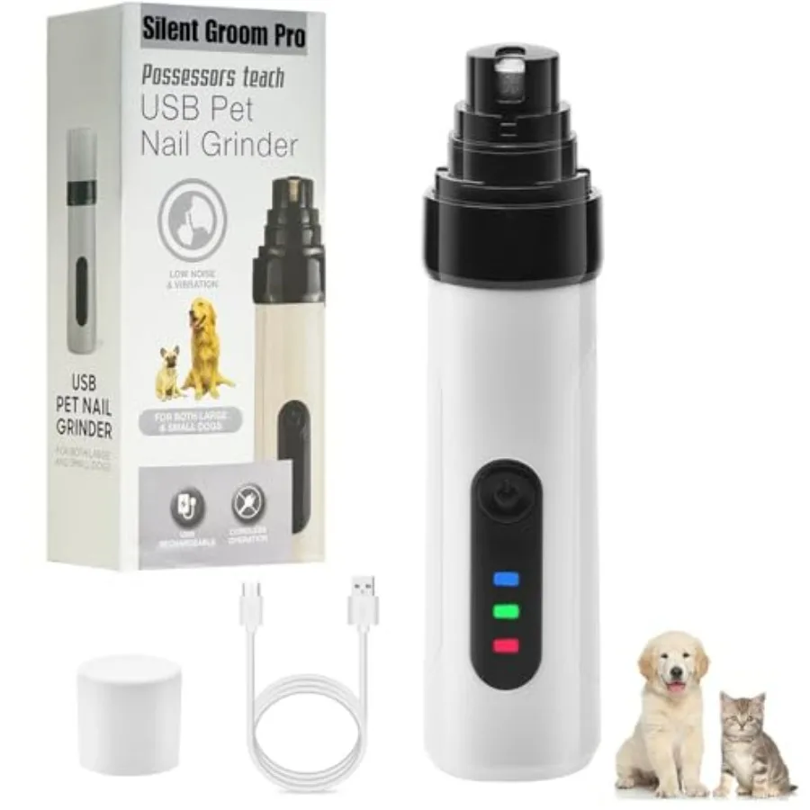 Silent Groom Pro Heusom Dog Nail Grinder Low Noise USB Rechargeable Pet Clipper for Painless and Safe Paw Grooming Trimming Ide