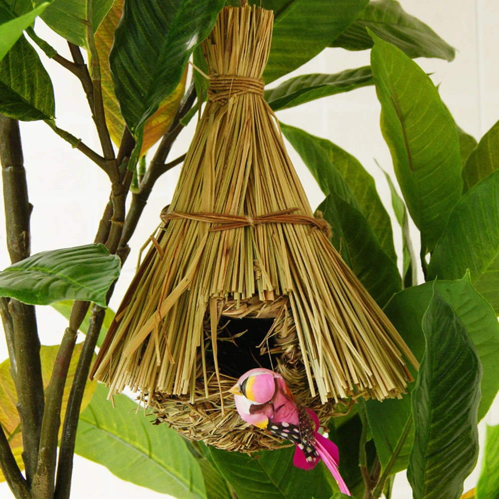 Bird Cage Comfortable Resting Place Natural Grass Bird House Weaved Hanging Parrot Nest Houses Outdoor Decoration - Image 4
