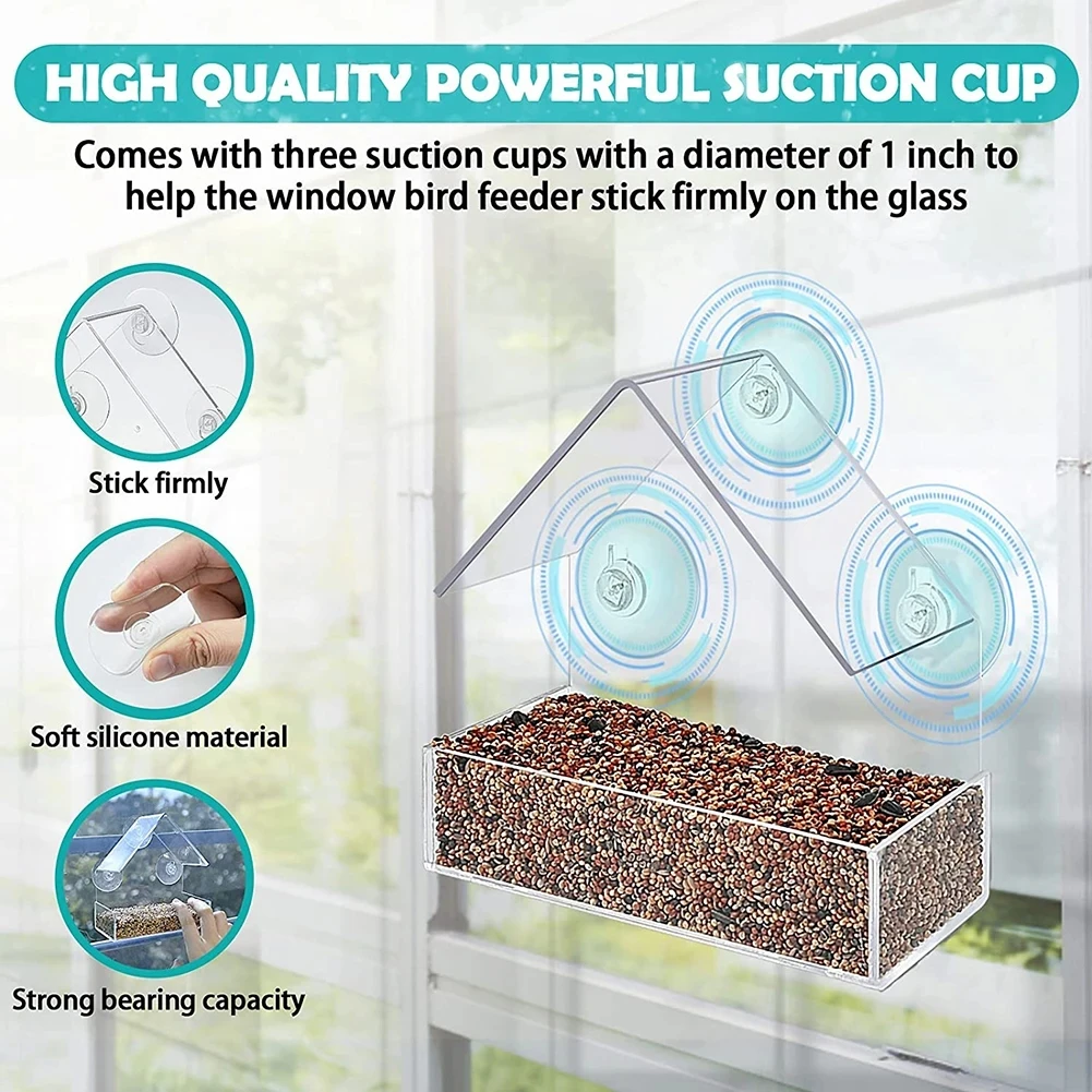 Transparent Bird Feeder Birds House for Outdoor Window Bird Feeder with Strong Suction Cups for Wild Birds, Cardinal Bluebird - Image 3