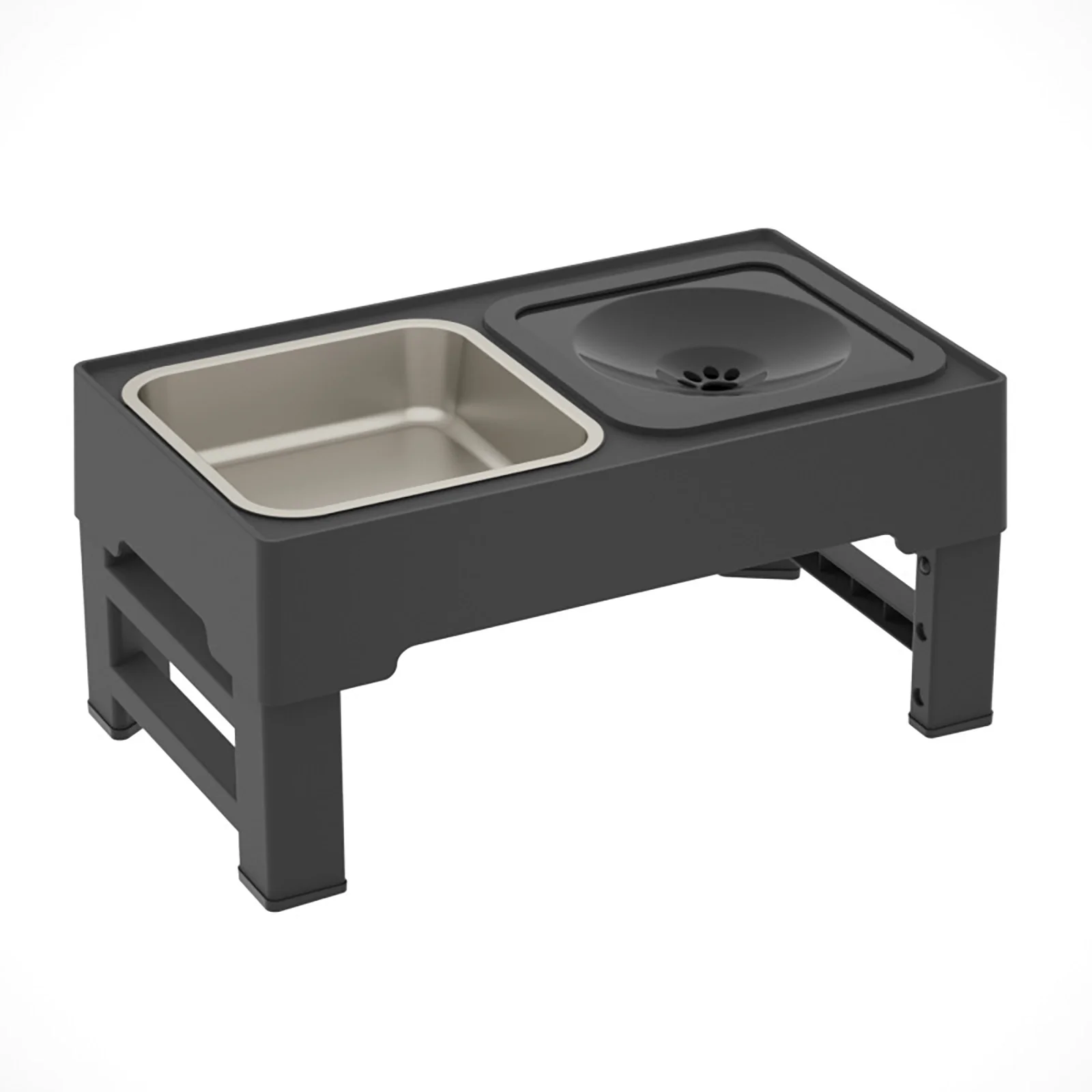 Dog Feeding Table Stainless Steel Bowl Foldable Raised Feeder Non Slip Durable Black Pet Food Stand Small Medium Dogs Use