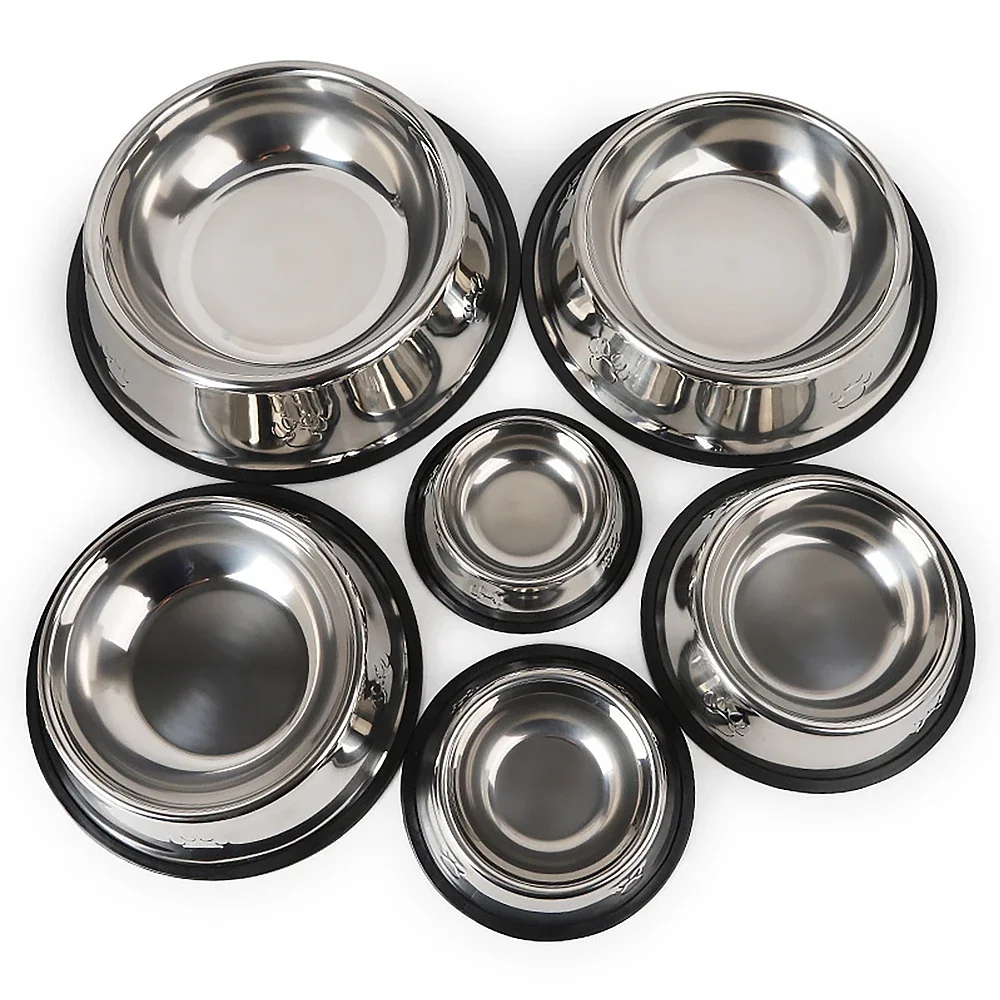 Stainless Steel Dog Cat Food Bowl Pets Quality Metal Pawprint Feeder Non-slip Pet Feeding Container with Rubber Base Accessories - Image 4