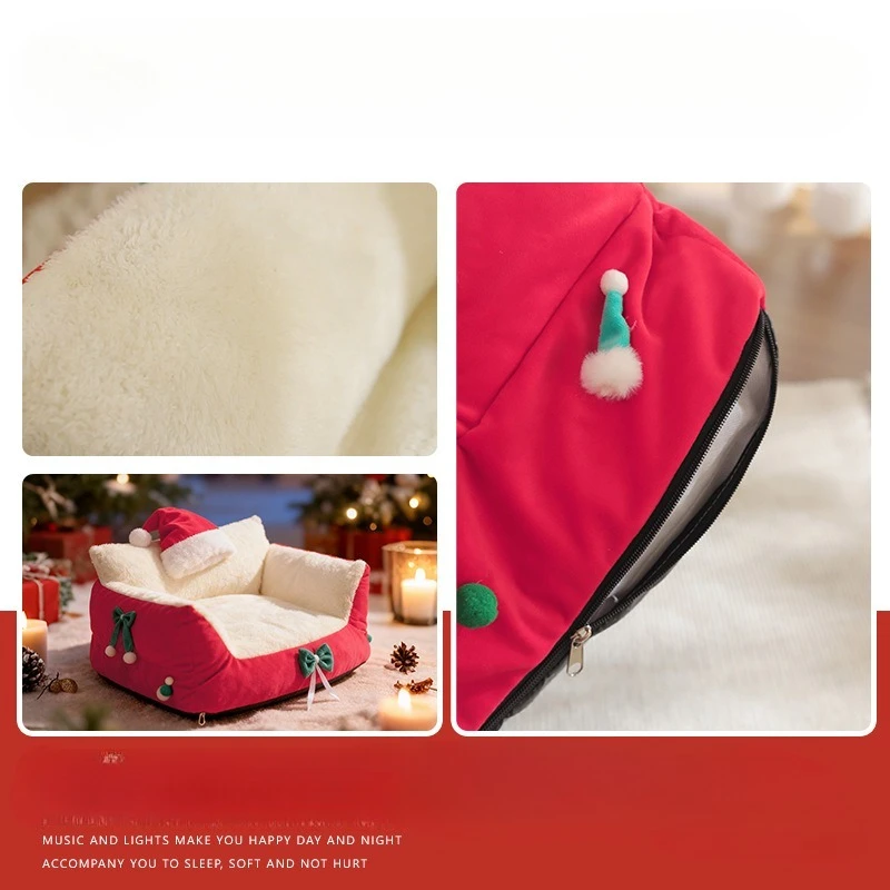 Christmas Cat Bed,Pet Bed with Soft Neck Bolster, Comfort Cat Couch Sofa, Soft PP Cotton Filled, Pets Gift for Christmas - Image 4