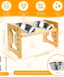 Alternative view of Wooden Elevated Cat Dog feeder Bowl Stand with 2 Stainless Steel Feeder bowl for Dry Wet Food Water Anti Slip Pet Supplies