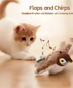 Interactive Cat Toy Flapping Bird with Catnip Rechargeable Simulation Bird Cat Toys Touch Activated Fluffy Plush Toys for Cats