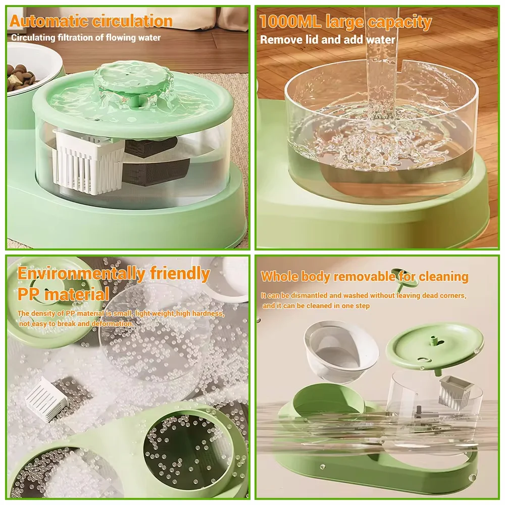 2-in-1 Pets Water Fountain Auto Filter Mute Cat Drinker Bowl Pet Feeder Recirculate Filtring Drinker for Cat Feeder Accessories - Image 6