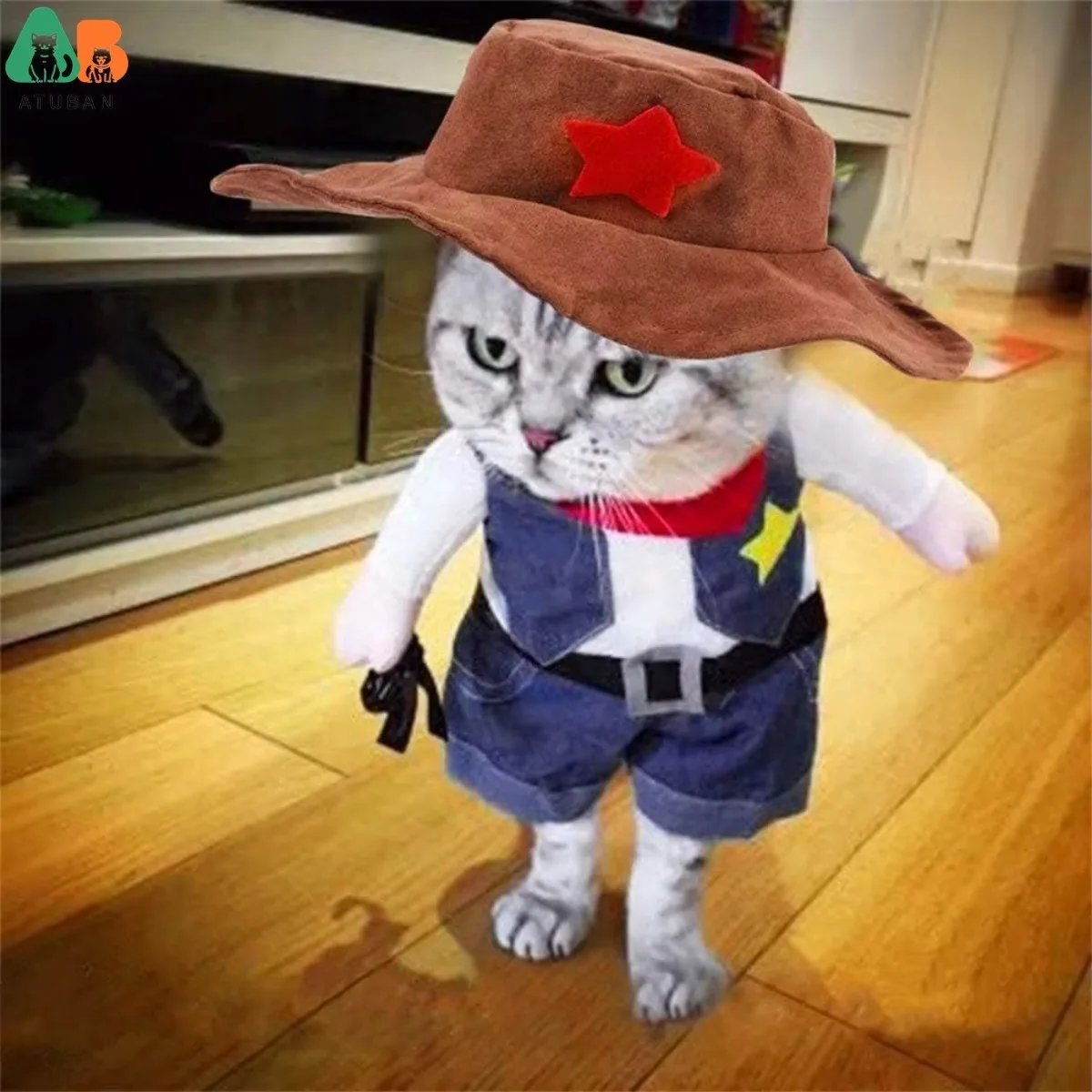 Pet Dog Cat Halloween Costumes,West Cowboy Uniform with Hat,Funny Pet Cowboy Outfit,Clothing Funny Costume for Cats & Small Dogs - Image 3