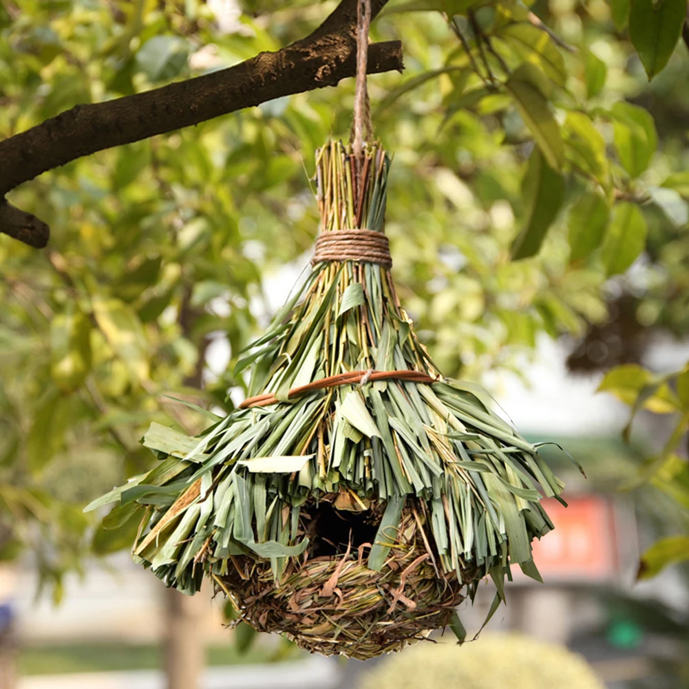 Bird Cage Comfortable Resting Place Natural Grass Bird House Weaved Hanging Parrot Nest Houses Outdoor Decoration - Image 2