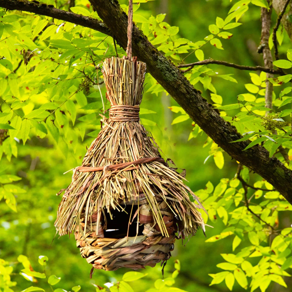 Bird Cage Comfortable Resting Place Natural Grass Bird House Weaved Hanging Parrot Nest Houses Outdoor Decoration - Image 3