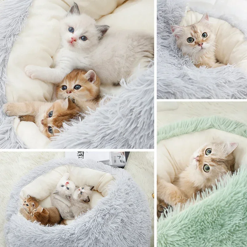 Autumn and Winter soft plush pet bed and pet bed Winter warm and cold plush comforter nest Shell cat nest semi-enclosed cat nest - Image 4