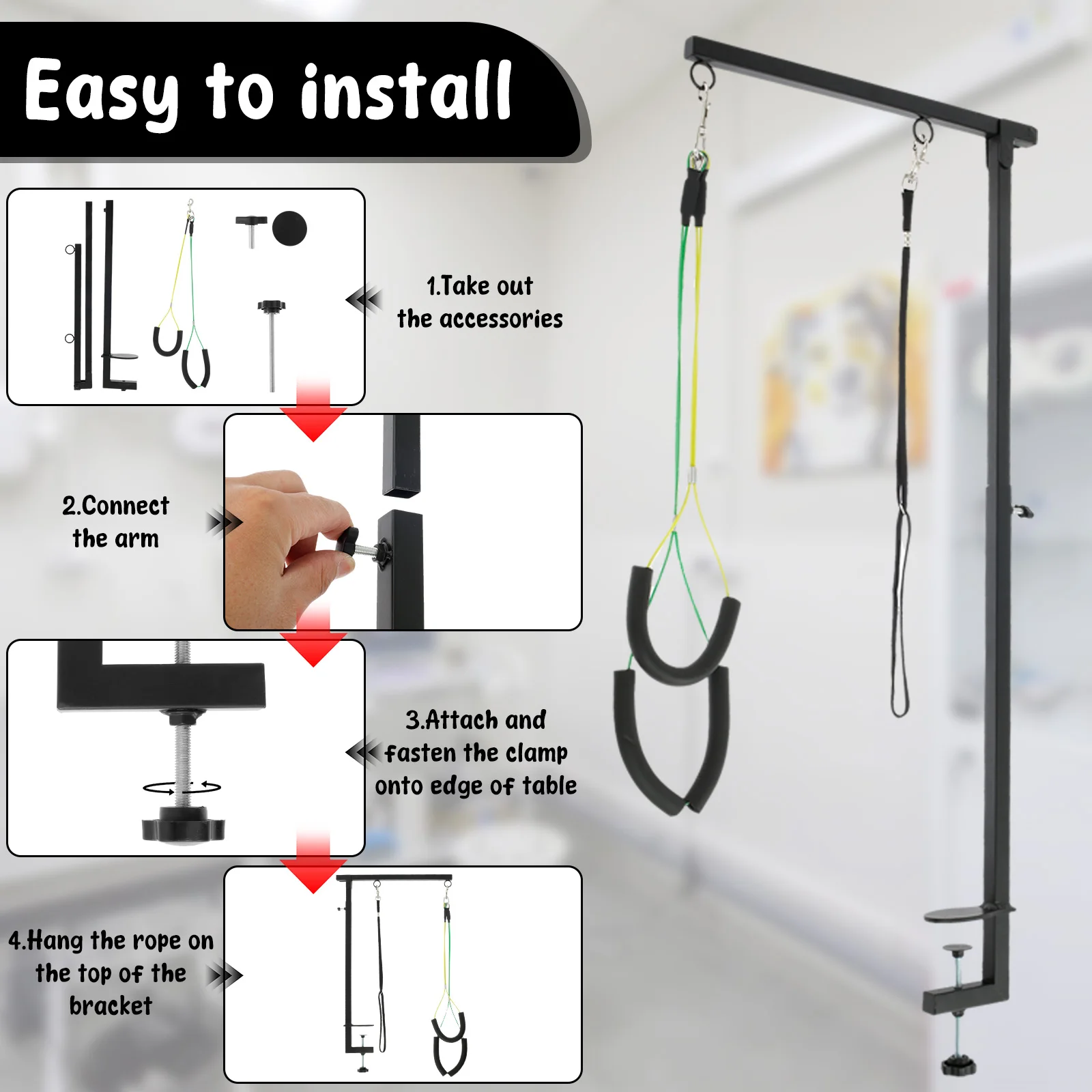 Dog Grooming Table Arm Iron Pet Grooming Stand with Clamp Height Adjustable Fixed Dog Beauty Stand for Pet Nail Clipping Haircut - Image 6