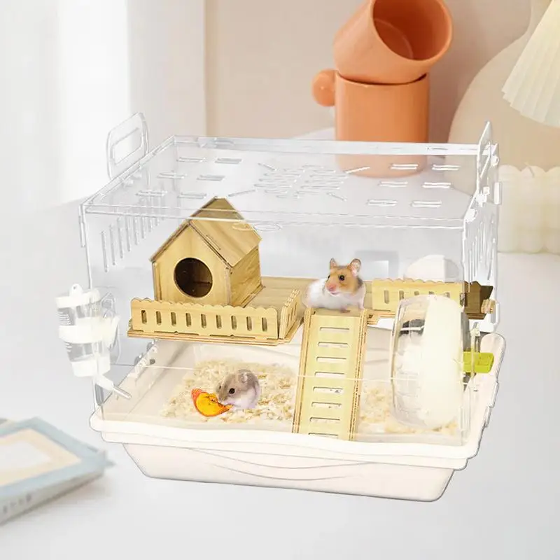 Acrylic Hamster Cage Wooden Small Animal Cage Accessories 2-Layer Small Pet Breathable House For Dwarf Hamsters Mice Gerbils - Image 4