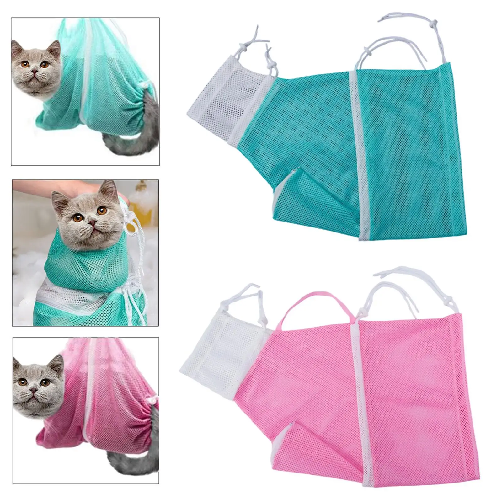 Mesh Cat Bathing Bag Restraint Bag Adjustable Multifunctional Cat Shower Net Bag for Pet Wash Shower Ears Clean Nail Trimming