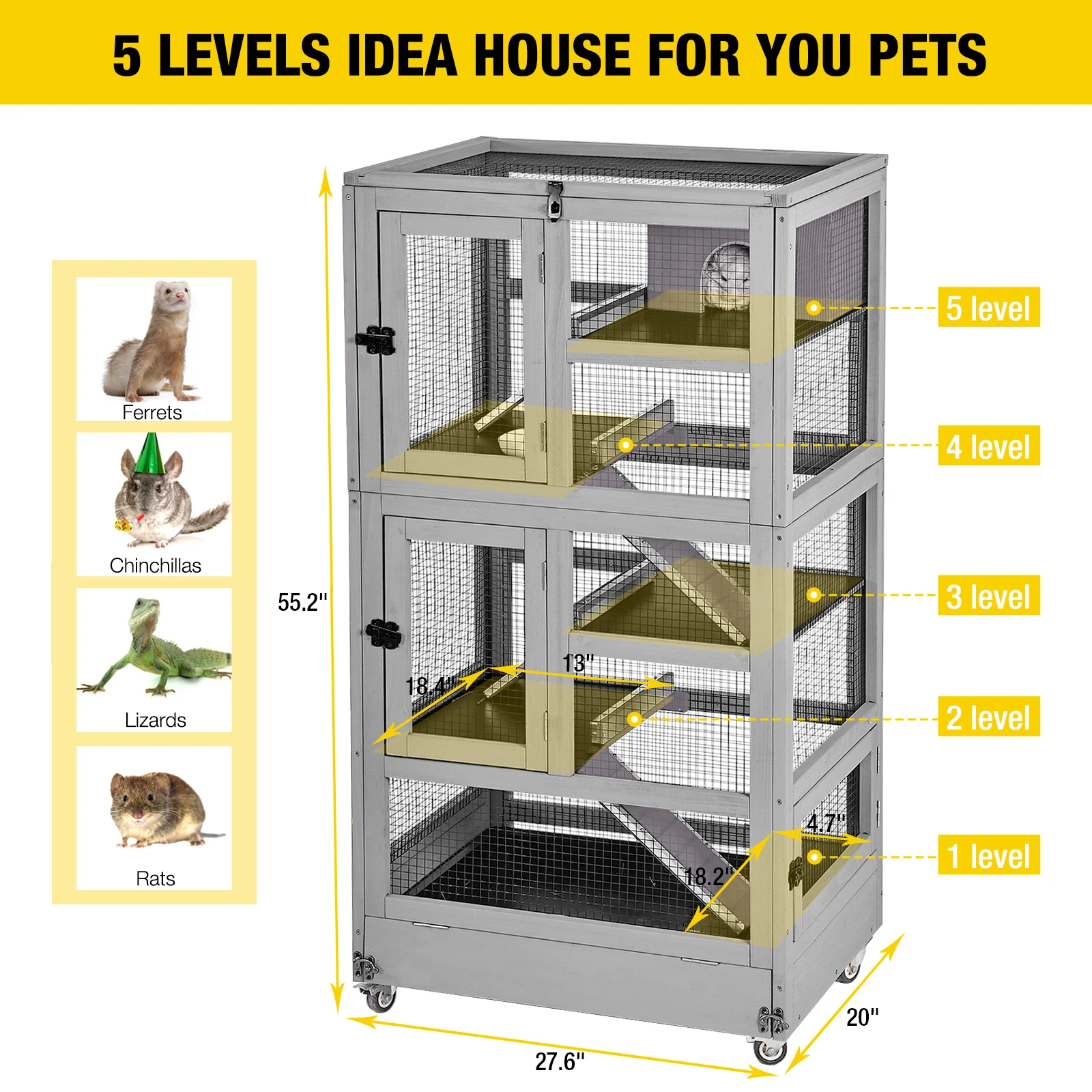 5 Levels Wooden Chinchilla Ferret Cage | Chew-Resistant Habitat - Image 4