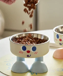 SUPET Cute Smiley Face Stainless Steel Pet Feeding Bowl - Removable, Easy to Clean, Suitable for Small and Medium Dogs and Cats