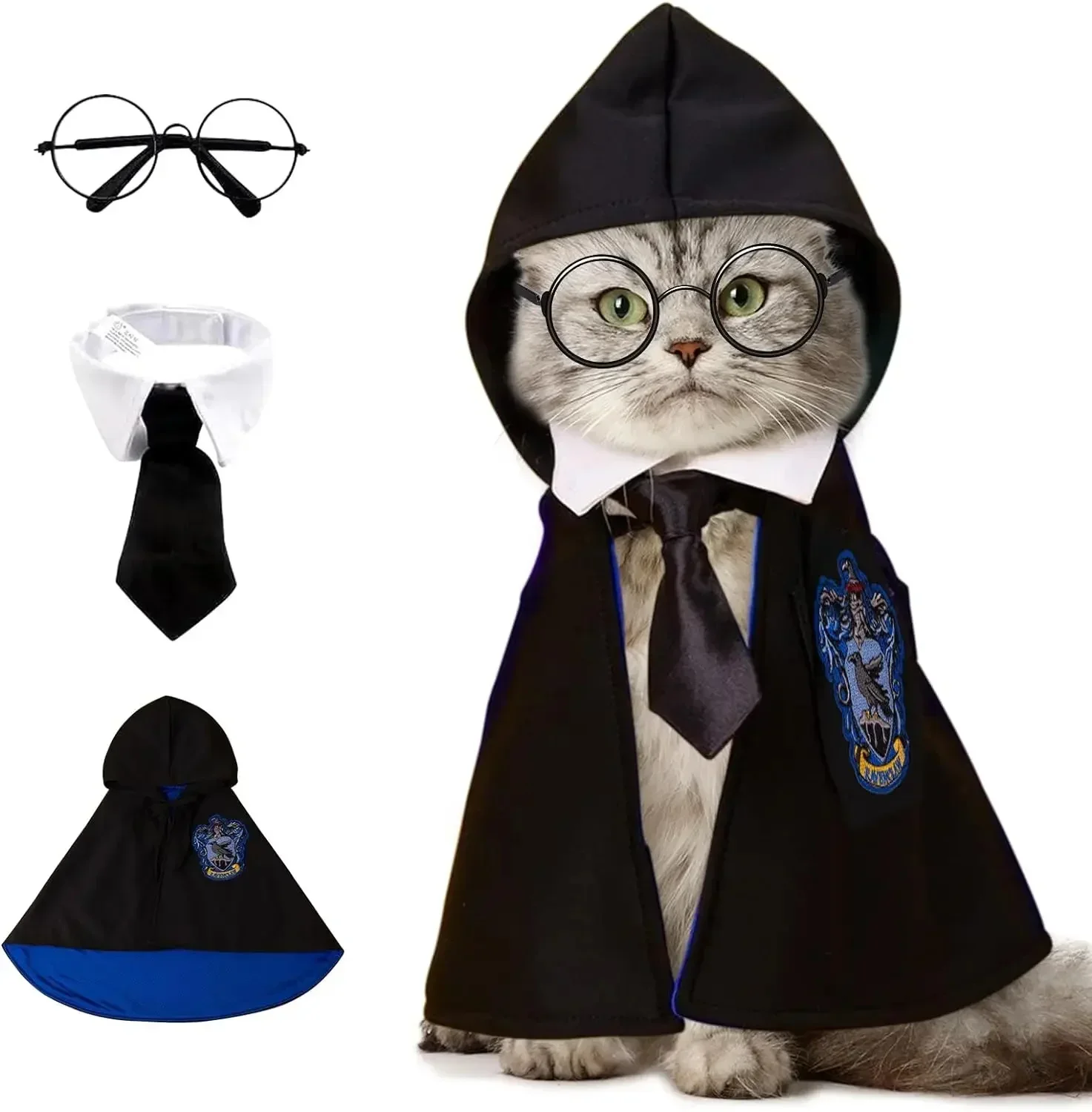 Halloween Cat Cosplay Pet Clothes Cloak College Small Magic Cloak Dog Costume Pet Glasses Necktie Dog Pet Shawl Autumn Clothes - Image 2