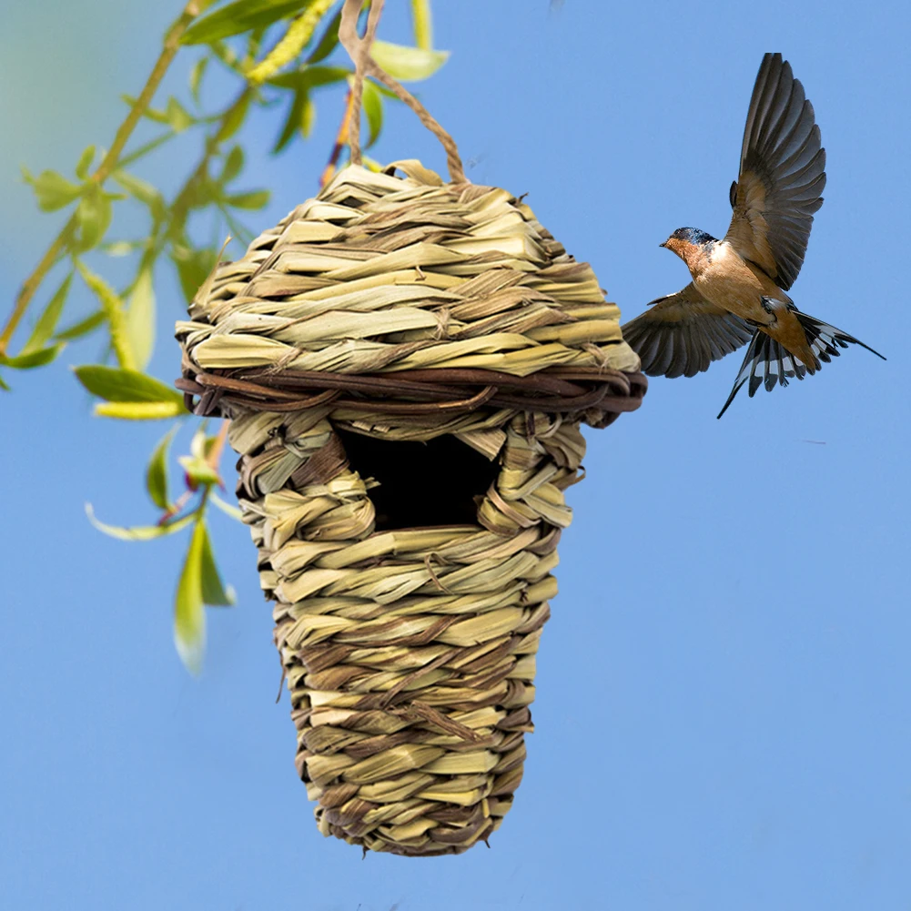 Bird Cage Comfortable Resting Place Natural Grass Bird House Weaved Hanging Parrot Nest Houses Outdoor Decoration - Image 5