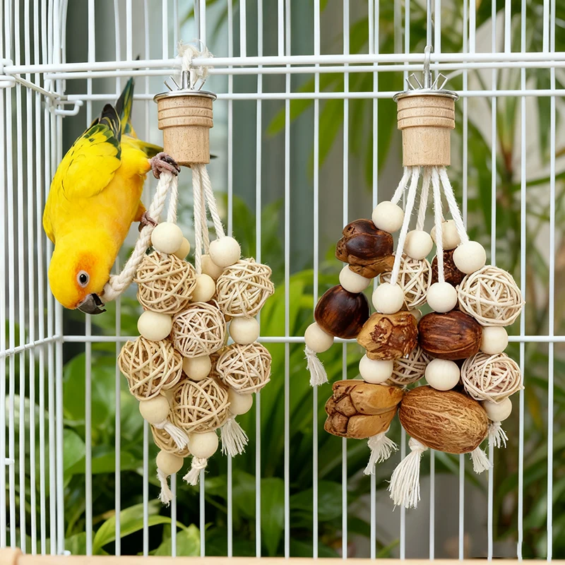 Funny Bird Chewing Toy Cotton Rope Pinecone Parrot Toy Bite Resistant Birds Tearing Toy Cockatiels Training Cage Toys Accessries
