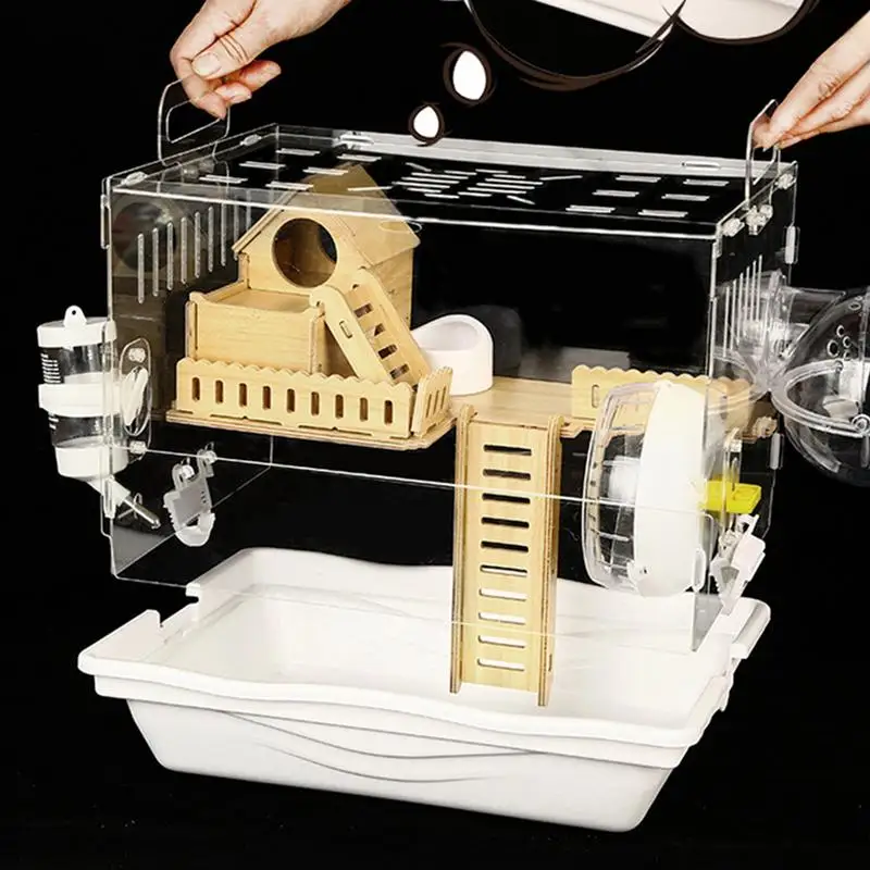Acrylic Hamster Cage Wooden Small Animal Cage Accessories 2-Layer Small Pet Breathable House For Dwarf Hamsters Mice Gerbils - Image 3