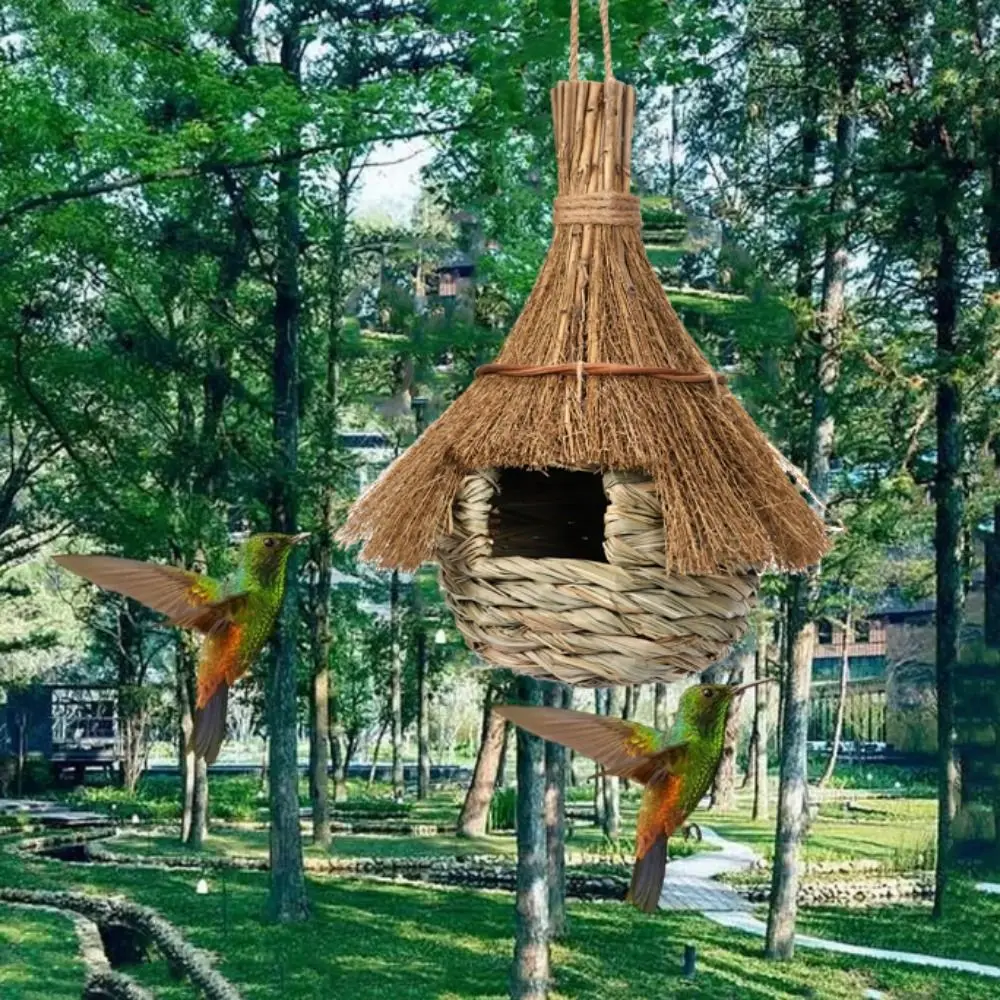 Hanging Bird House Hand Woven Grass Bird Hut Eco-friendly Birds Straw Cages Cozy Birds Nest Shelter from Cold Weather - Image 4