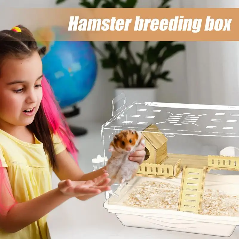 Acrylic Hamster Cage Wooden Small Animal Cage Accessories 2-Layer Small Pet Breathable House For Dwarf Hamsters Mice Gerbils - Image 5