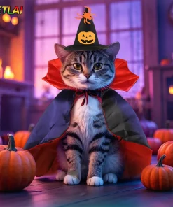 Alternative view of Halloween sorceress pet spider hat funny costume cape witch hat suit Halloween cat dog two-piece cape set transformation outfit
