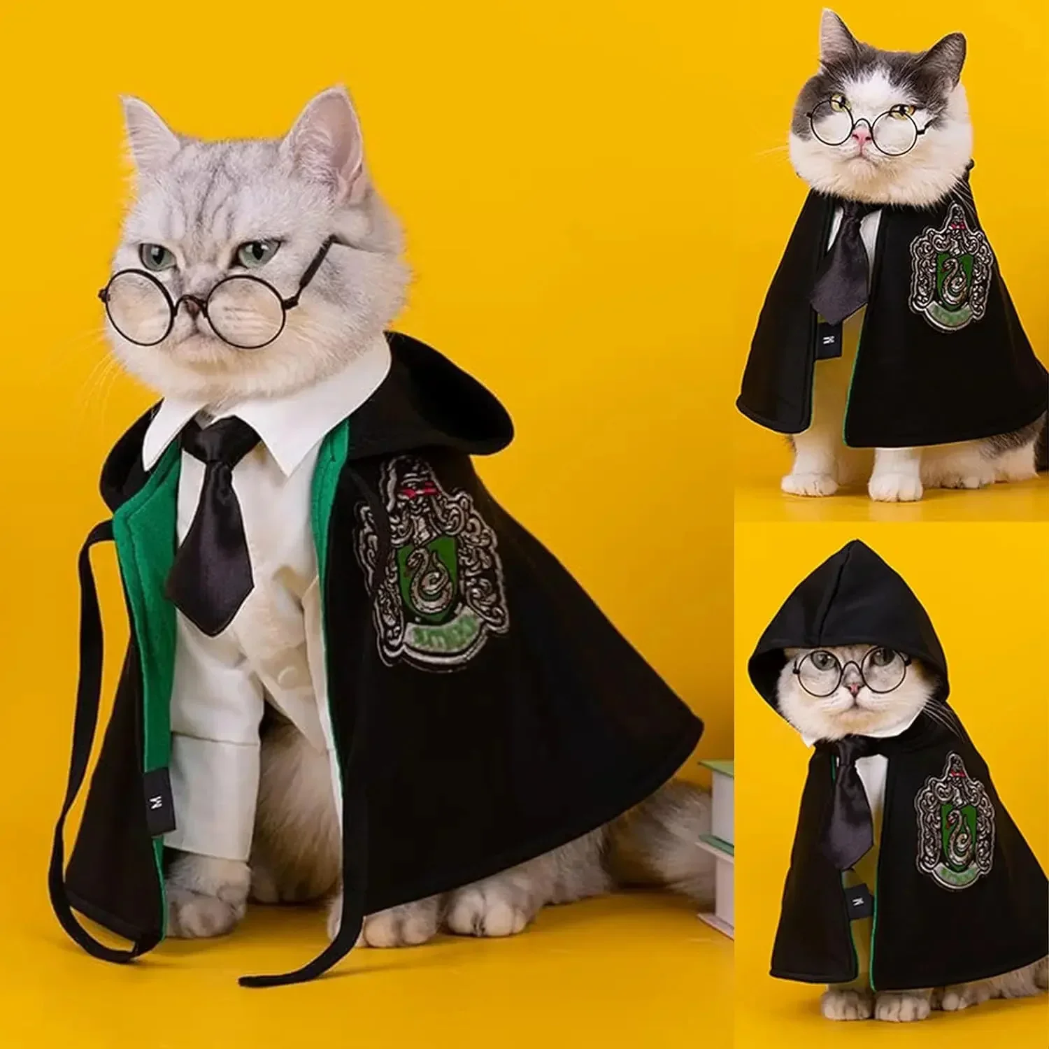Halloween Cat Cosplay Pet Clothes Cloak College Small Magic Cloak Dog Costume Pet Glasses Necktie Dog Pet Shawl Autumn Clothes