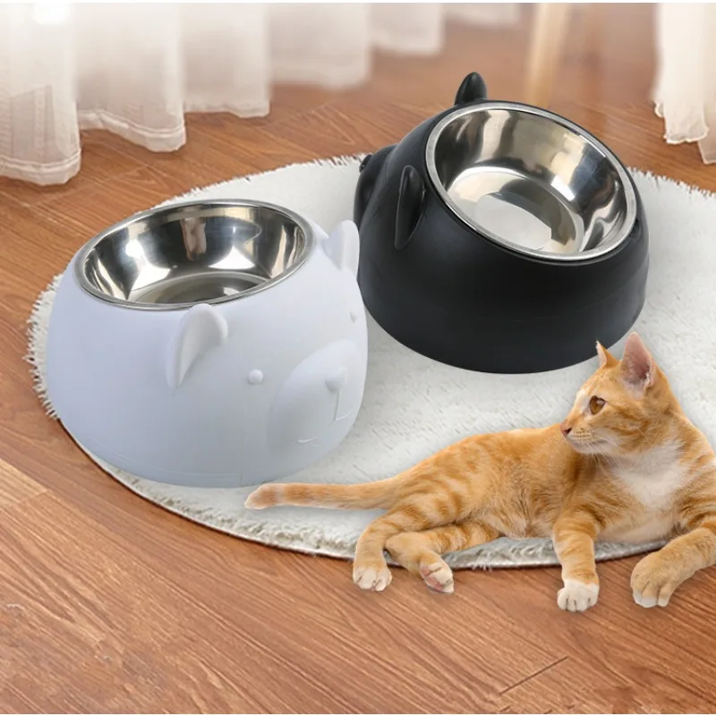 Lovely Inclined Pet Bowls - Premium Stainless Steel Non-Slip Crash-Proof Kitten Puppy Food Water Feeder for Cats Dogs Daily Use