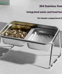 Alternative view of ♥Stainless Steel Double Compartment Pet Feeding Bowl Slanted Anti Cervical Spondylosis For Cats And Dogs Dual Use Feeder