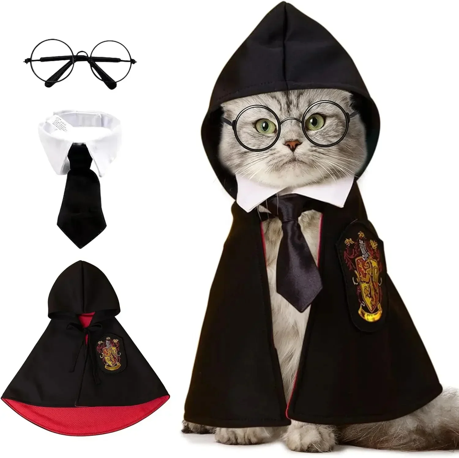 Halloween Cat Cosplay Pet Clothes Cloak College Small Magic Cloak Dog Costume Pet Glasses Necktie Dog Pet Shawl Autumn Clothes - Image 3