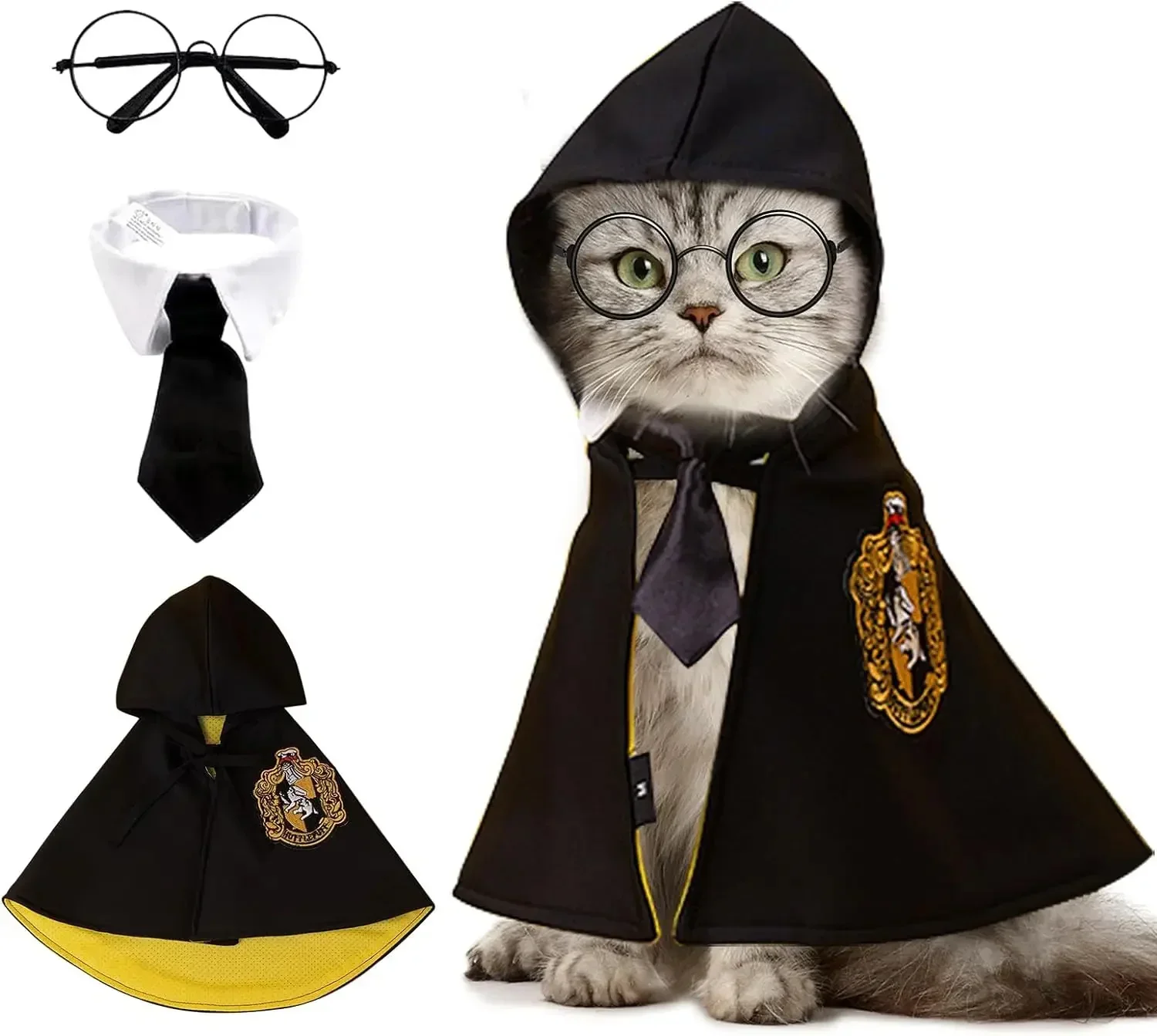 Halloween Cat Cosplay Pet Clothes Cloak College Small Magic Cloak Dog Costume Pet Glasses Necktie Dog Pet Shawl Autumn Clothes - Image 5